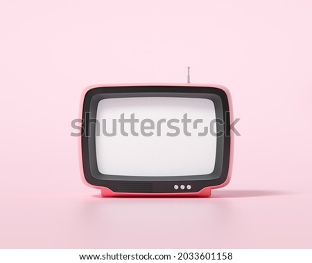 3d pink retro television on pink background, vintage old tv receiver, social media filter photo. 3d render illustration