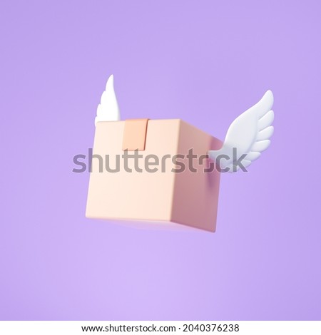 3d Flying box with wings, business package shipping and delivery concept. 3d render illustration