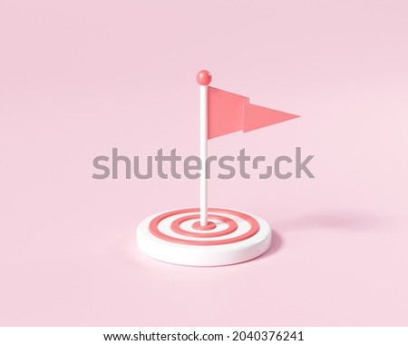 3D Flag in the middle of target. aimed at a goal, increase motivation, a way to achieve a goal concept. 3d render illustration