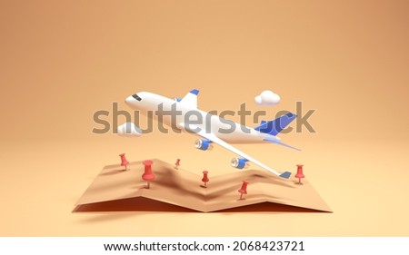 Travel concept 3d illustration, Airplane flying over the map pin. Сток-фото © 