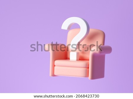 Job Vacancy and Hiring concept. Armchair with question mark for job advertisement, job offer background. 3d render illustration