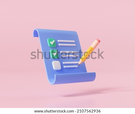 3D clipboard and pencil on pink background, notepad icon. 3d render illustration. Сток-фото © 