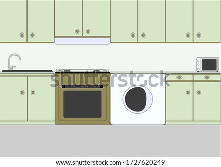 Beautiful kitchen furniture gas stove washing washing machine bedside tables