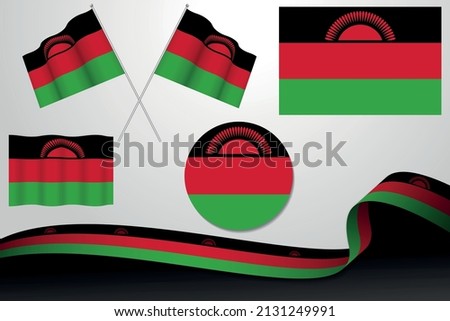 Set Of Malawi Flags In Different Designs, Icon, Flaying Flags With ribbon With Background. Free Vector