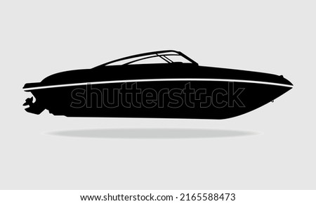 Speed Boat, Powerboat Silhouette, Motorboat Vector Illustration. 