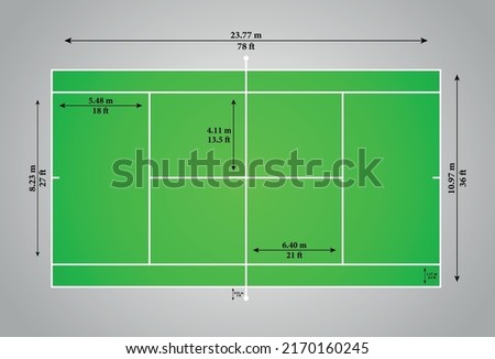 Tennis Court vector graphic, firm rectangular surface Sport Tennis Field With Dimensions.