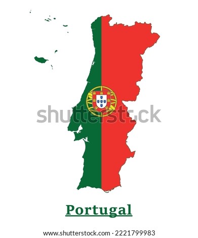 Portugal National Flag Map Design, Illustration Of Portugal Country Flag Inside The Map