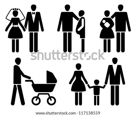 Married Couple Pictogrammes: Wedding, Pregnancy, Children Stock Vector ...