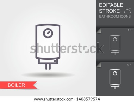 Boiler. Outline icon with editable stroke. Linear symbol of the bathroom with shadow
