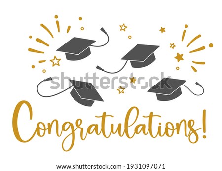 Graduation congratulations at school, university or college. Trendy calligraphy golden glitter inscription