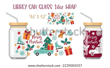 Printable Full wrap for libby class can. A pattern with Christmas symbols and lettering MERRY CHRISTMAS