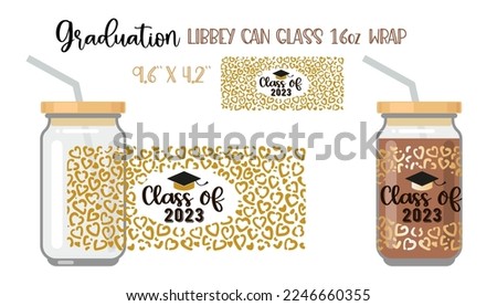 Printable Full wrap for libby class can. Class of 2023 pattern with graduate hat and scroll. Vector Illustration