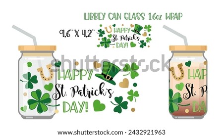 Printable Full wrap for libby class can. A pattern with St Patricks day symbols. Happy st Patricks day inscription