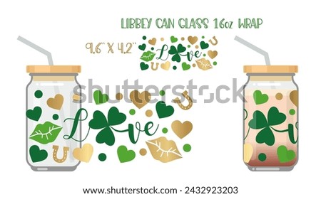 Printable Full wrap for libby class can. A pattern with St Patricks day symbols. The inscription love with a shamrock