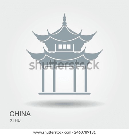 Ancient pavilion silhouette in hangzhou, China. Jixian pavilion on the west lake in hangzhou. Tourism concept. Flat icon with shadow