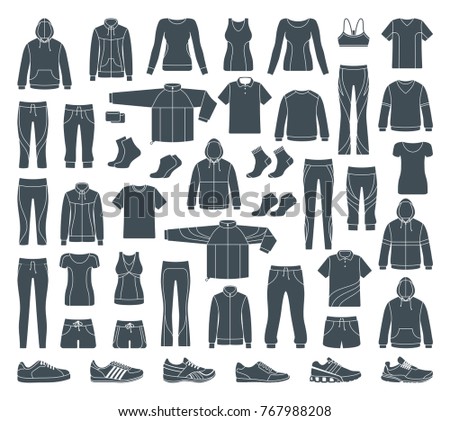 Icons of clothes for sports and workouts. Vector illustration