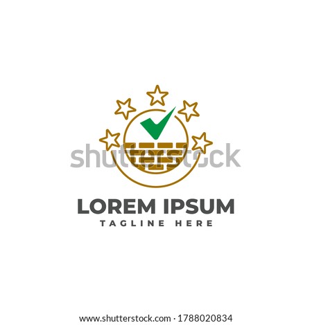 Recommendation installation brich wall with five stars and check mark logo icon vector design