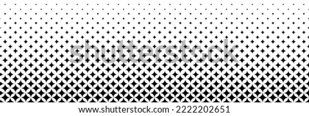 horizontal black halftone of glowing star design for pattern and background.