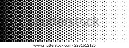 horizontal black halftone of hexagon design for pattern and background.