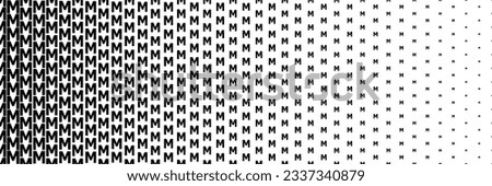 horizontal black halftone of capital letter M design for pattern and background.