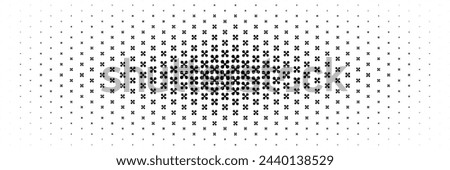horizontal center halftone of black cross and circle design for pattern and background.