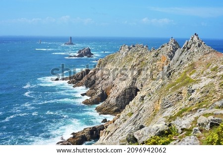 Point du Raz, France beautiful landscape cliffs and light towers, atantic ocean coast in the Bretagne Foto stock © 