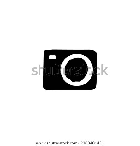 Photo camera icon. Simple style photo exhibition poster background symbol. Photographer studio brand logo design element. Gallery button. Photo camera t-shirt printing. Vector for sticker.