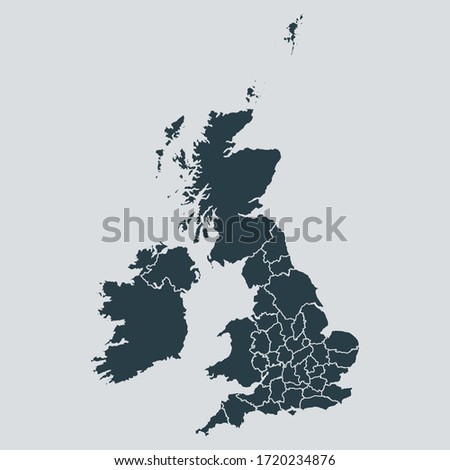 ukCounties map vector, isolated on gray background