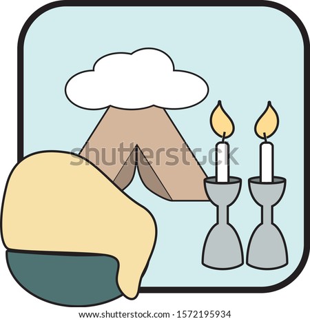 Vector Icon of Sarah Our Mother. The painting shows: cloud on the tent, patty dough and a couple of candlesticks with lit candles