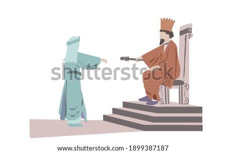 Vector drawing of the Persian king Ahasuerus extends the scepter to Queen Esther.
One of the scenes in a scroll read by the Jews on Purim. Foto stock © 