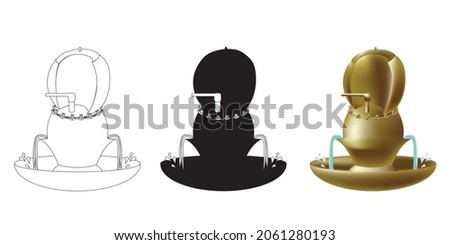 The Bronze laver of the Tabernacle and its base. Water tank on sink. One of the ancient Jewish bible Temple vessels in Jerusalem. Vector icon painting for coloring, color and black silhouette. 