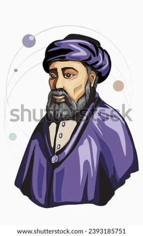 Maimonides, the Rambam Jewish rabbi, philosopher, doctor and spiritual man, author of many books. Vector drawing. A colored portrait is placed on a white background. Icon, wise man. Isolated.