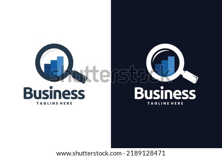 business growth vector logo with magnifying glass sign