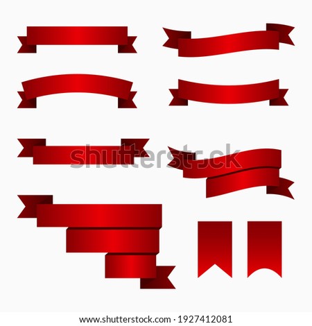 Red ribbon banners and flags. Retro bend tape, vintage banner flag and curved banner isolated flat vector set. Decorative ribbons and streamers.