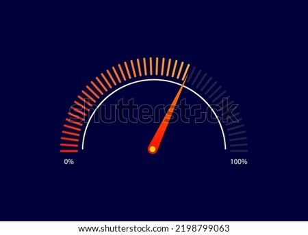 Gauge or meter indicator. Speedometer icon with red, yellow, green scale and arrow. Progress performance chart. Vector illustration