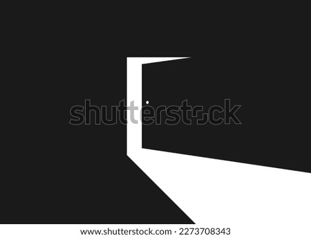 Open door with white light in a dark room. Light enters through the open door. Abstract concept for business, new opportunities, exit, exit, hope, opportunity. Vector illustration