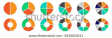 Set of pie charts. Collection of colorful diagrams.Circle icons for infographics, user interface, web design, business presentation. Vector illustration.