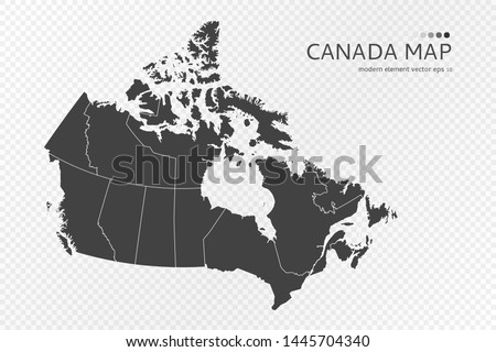 Black silhouette of Canada map on transparent background. EPS10 vector file organized in layers for easy editing.