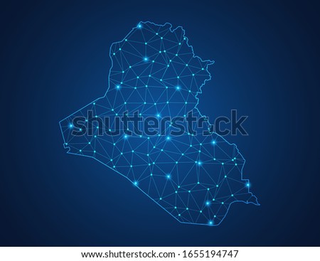 Business map of Iraq modern design with polygonal shapes on dark blue background, simple vector illustration for web sitedesign, digital technology concept.