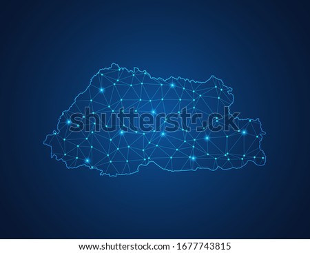 Business map of Bhutan modern design with polygonal shapes on dark blue background, simple vector illustration for web sitedesign, digital technology concept.