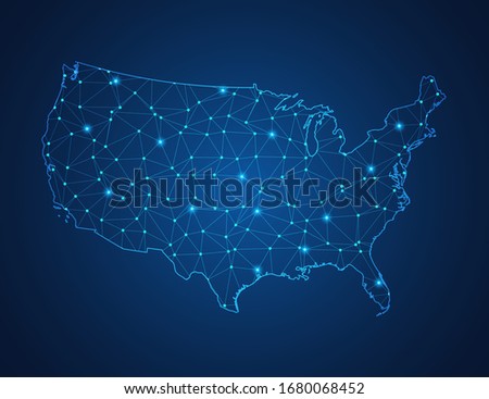 Business map of United States of America (USA) modern design with polygonal shapes on dark blue background, simple vector illustration for web sitedesign, digital technology concept.