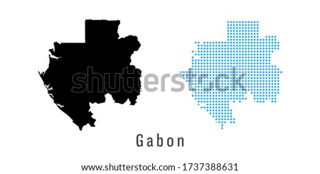 Vector set map of Gabon black and blue dots.