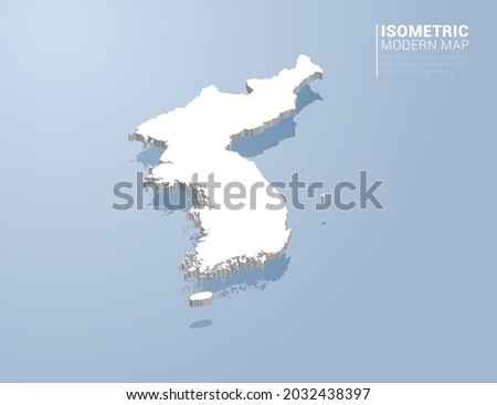 Isometric 3d map of Korea. Stylized vector illustration on blue background.