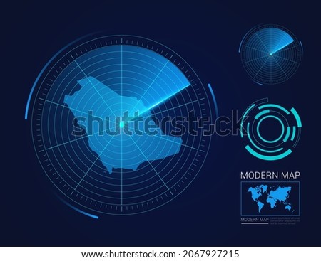 Abstract futuristic circle radar vector HUD, GUI, UI interface map of Saudi Arabia