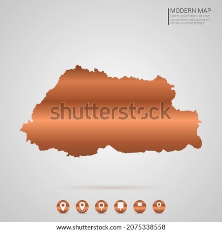 Abstract bronze Copper Metal gradient style Map of Bhutan vector Illustration.