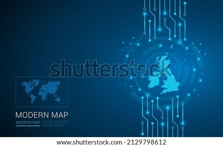 Abstract map ot United Kingdom (UK) technology chip processor background circuit board diagram vector.