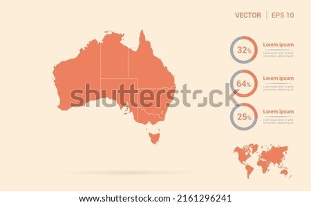 Australia map orange abstract infographic vector.