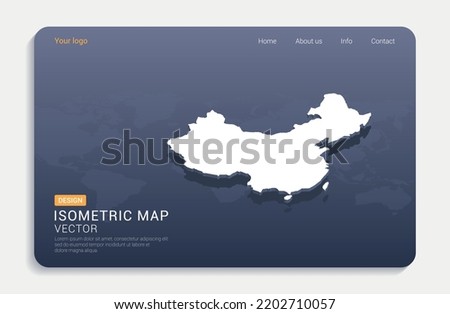 China map white on blue background with isometric vector.