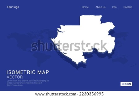 Gabon map white on dark blue background 3d isometric vector illustration.