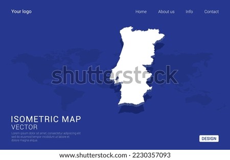 Portugal map white on dark blue background 3d isometric vector illustration.